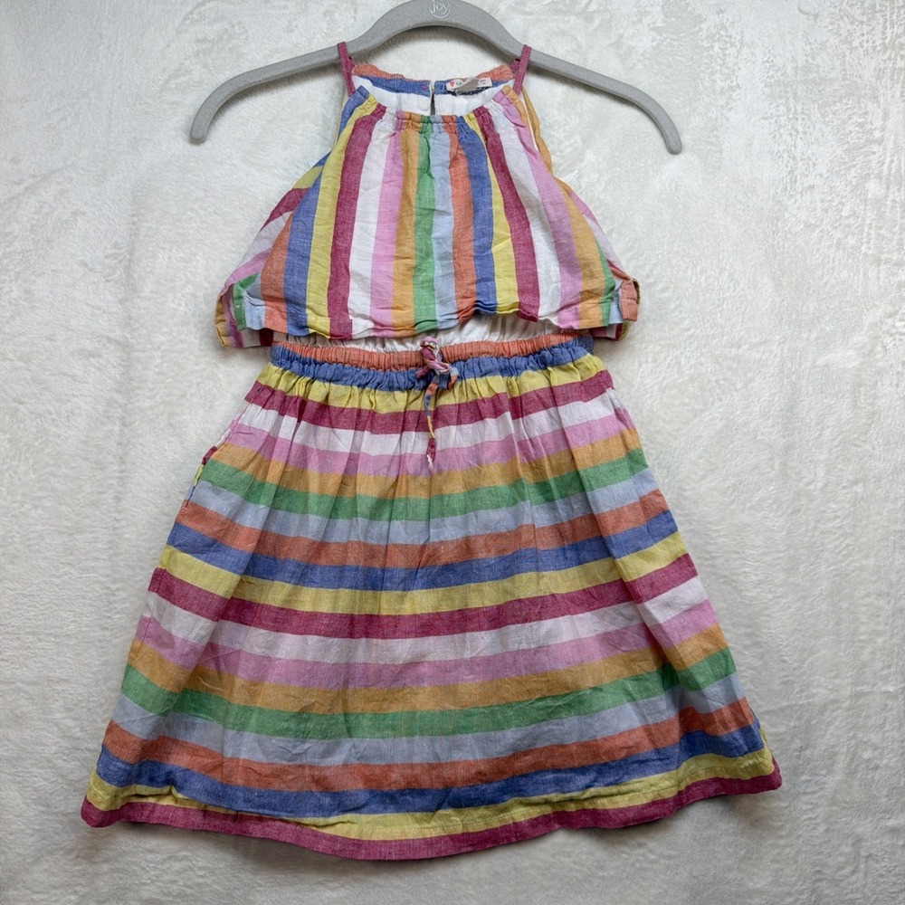 Crewcuts Girls Dress Rainbow Stripe Size 6 Colorful Summer Sundress Beach Resort